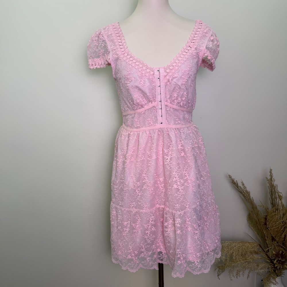Betsey Johnson Medium Light Pink Floral Embroidered Lace Corset Dress